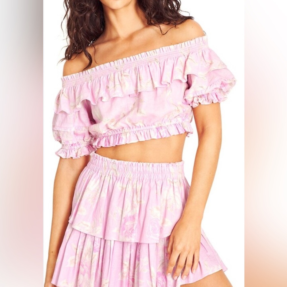 LoveShackFancy Audrille Linen-blend Crop Top